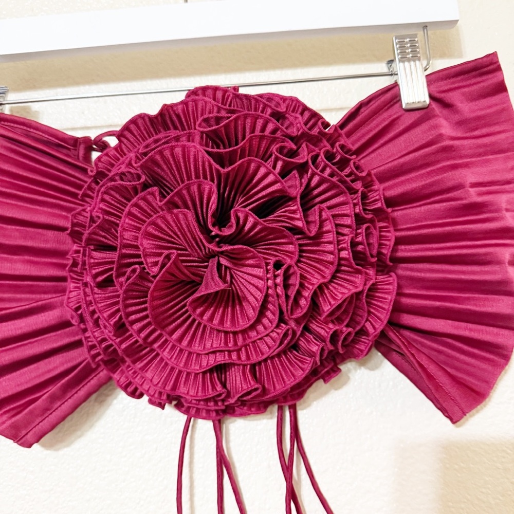 L’idee Triumph Crop Pleated 3D Flower Rosette Lace Up Back Bra Top size US 6 - Picture 8 of 12